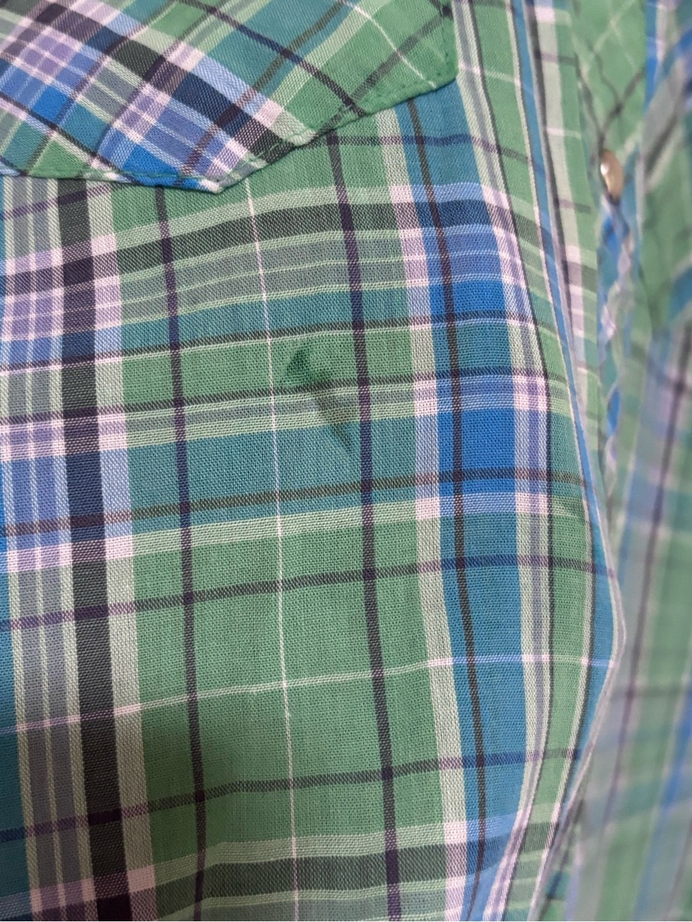 Wrangler Men's Green Casual Plaid Short-Sleeve Western Shirt Pearl Snaps - Picture 4 of 6